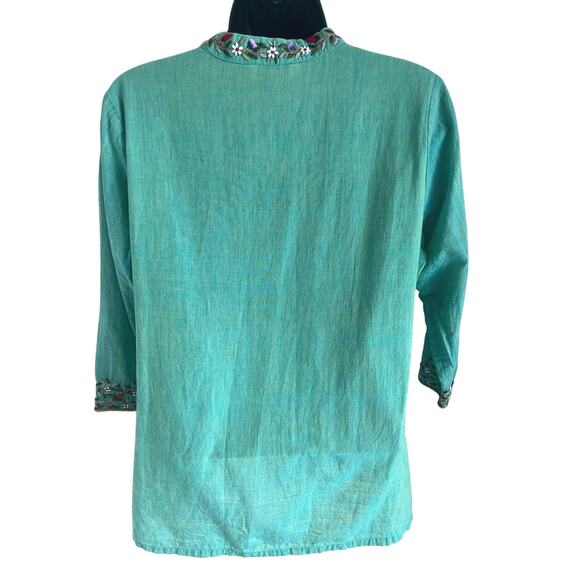 Ritu Agnihotri Aqua Embroidered Cotton Tunic Top Size M Handmade in India Boho - Picture 7 of 7